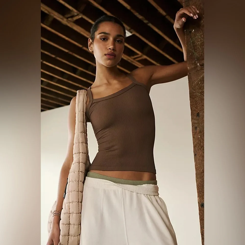 🆕 NWOT Free People Movement | Happiness Runs Strappy Back Long Tank | Brown M/L